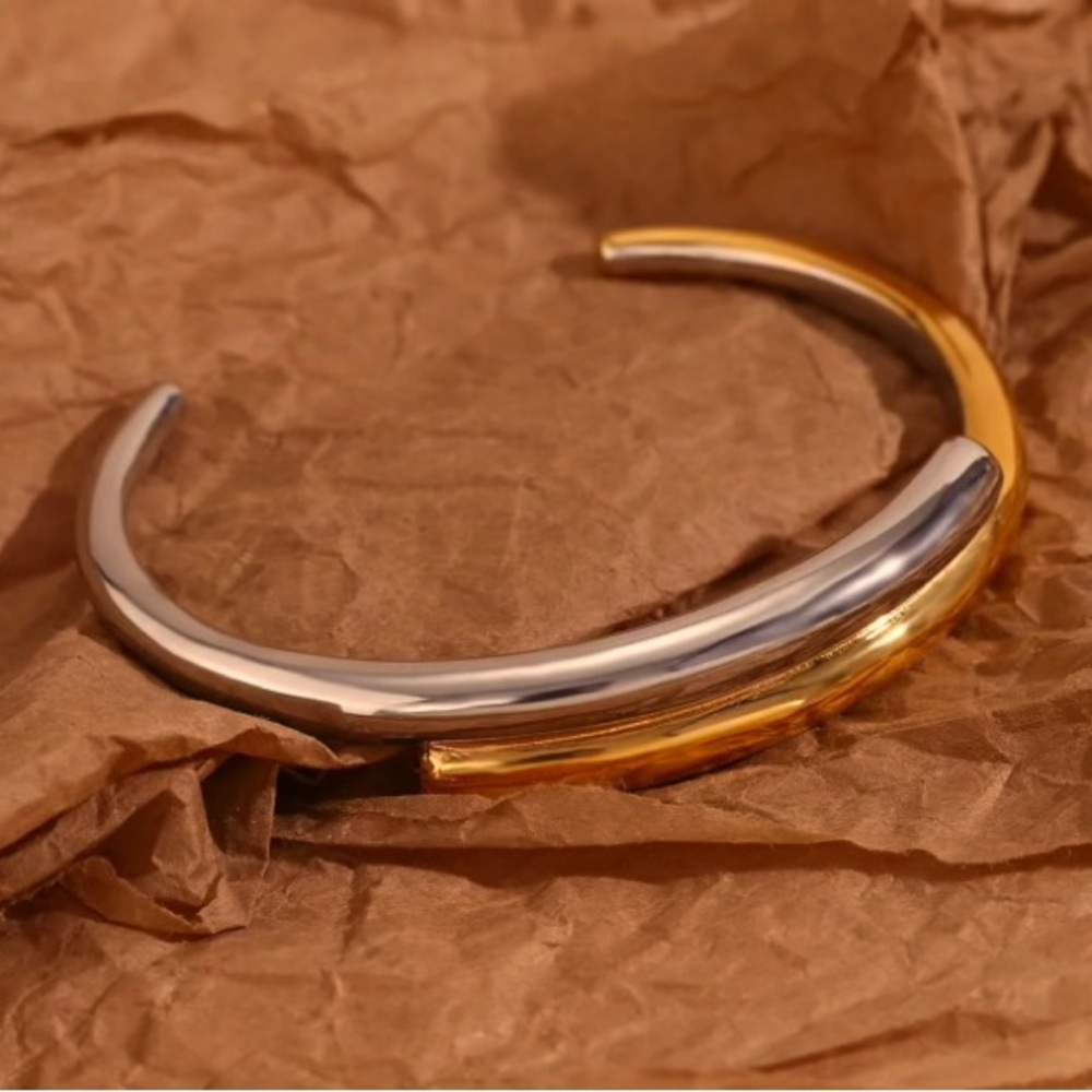 Gold-Plated Double Layer Open Bangle